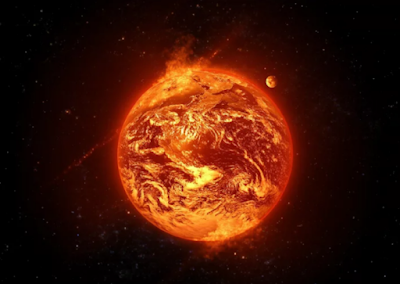 A breathtaking digital painting depicting the early Hadean Eon Earth. The planet is a sphere of glowing red and orange lava, with asteroids and comets streaking across the black, star-filled sky, impacting the molten surface and sending up plumes of vapor. A breathtaking digital painting depicting the early Hadean Eon Earth. The planet is a sphere of glowing red and orange lava, with asteroids and comets streaking across the black, star-filled sky, impacting the molten surface and sending up plumes of vapor.